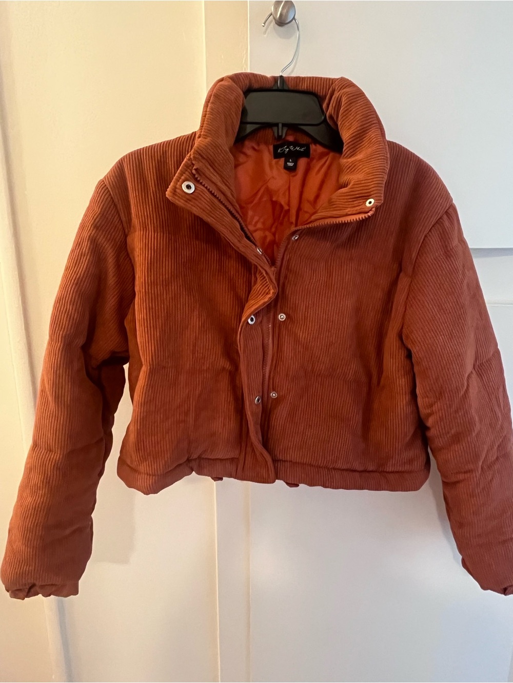 Say What? Corduroy Cropped Puffer Jacket – Rust Orange